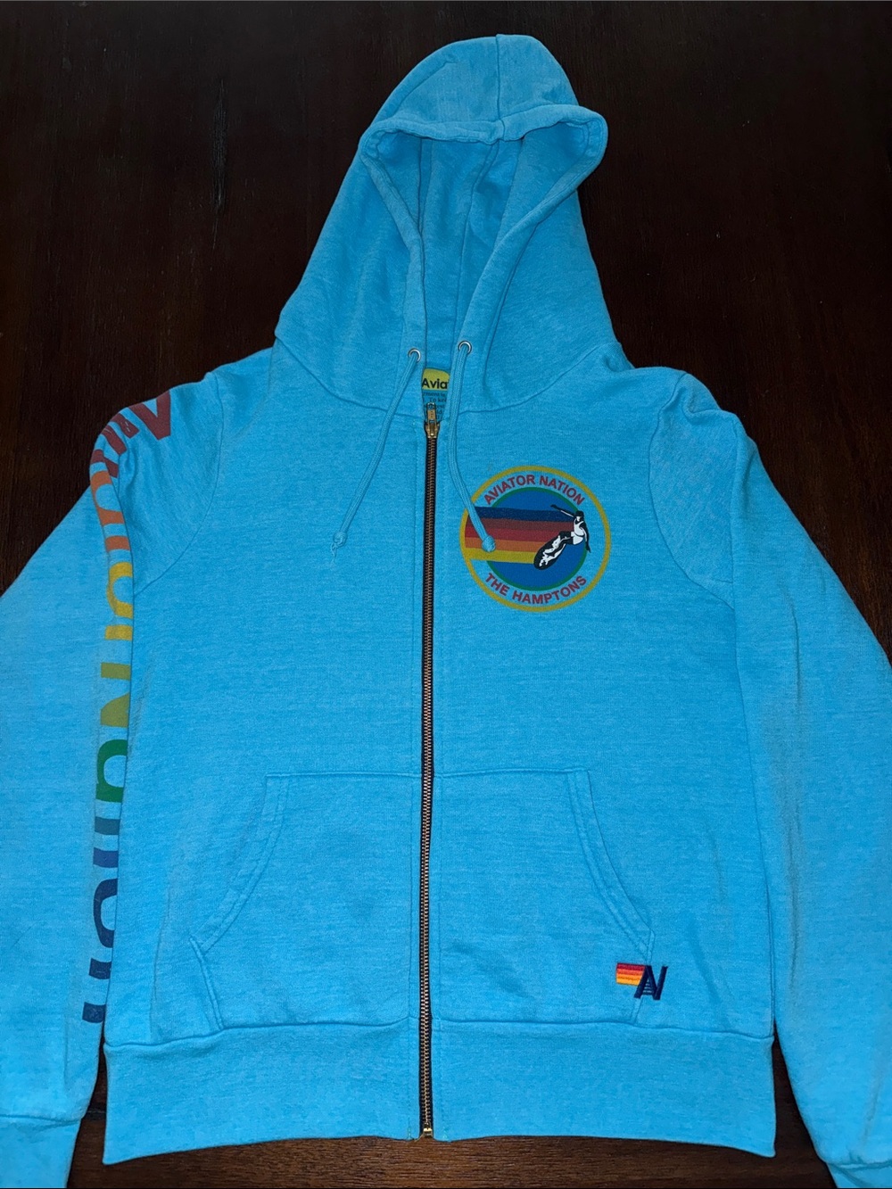 Aviator Nation The Hamptons Zip Hoodie Neon Blue Size Small S
